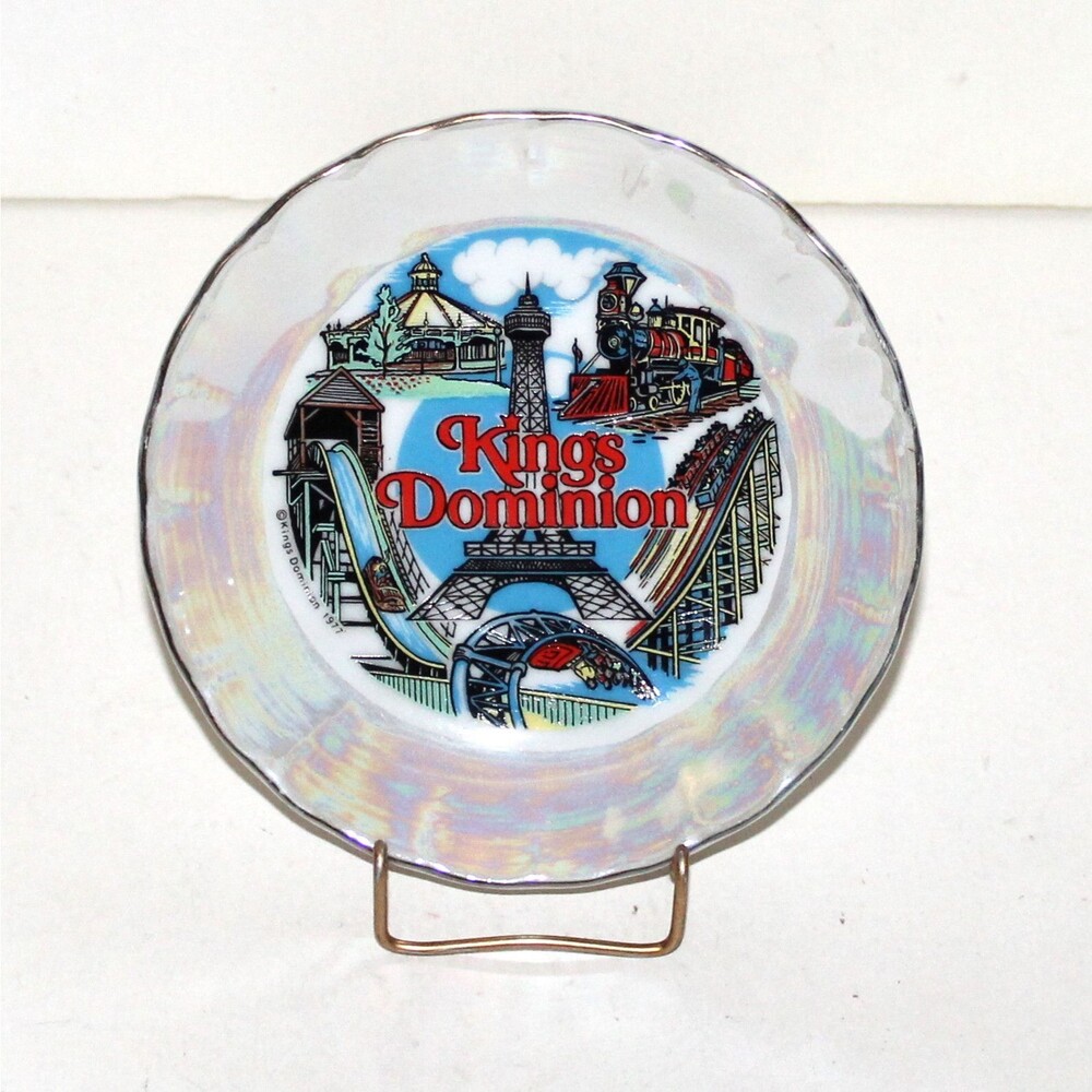Vintage Kings Dominion plate trinket dish porcelain 1977 iridescent Six Flags